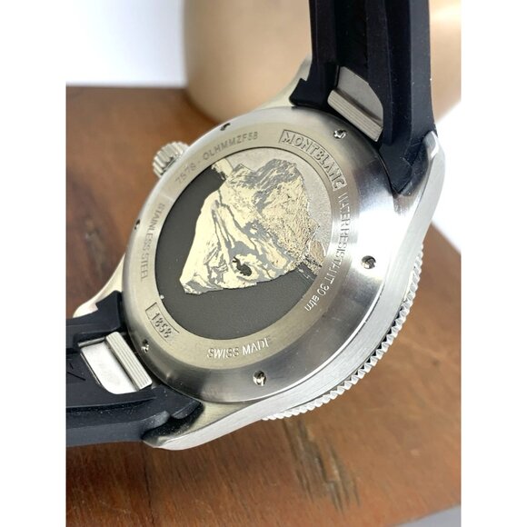 Montblanc Men's Watch 129370 Iced Sea 1858 Swiss Automatic Blue Dial Rubber Band - Picture 7 of 15